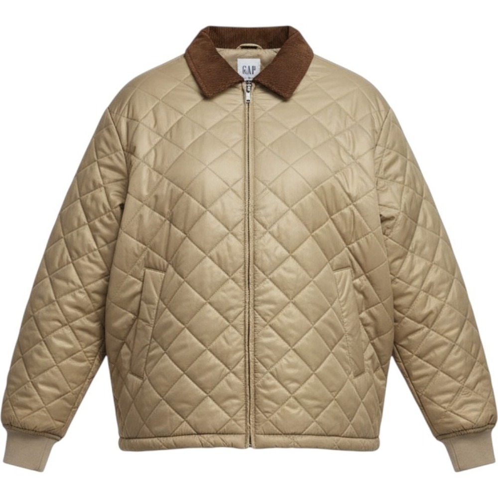 Gap Quilted Bomber Jacket Tan Beige Corduroy Collar Diamond Stitch NWT L